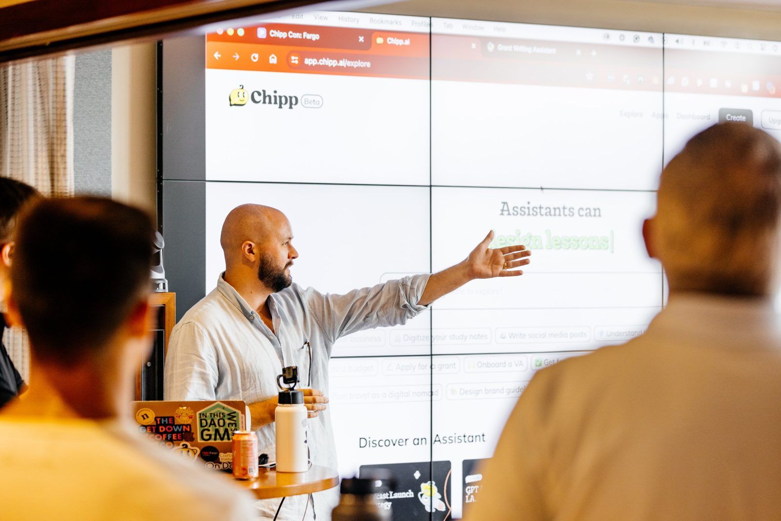 Hunter Hodnett, Chipp co-CEO, walks a Chipp Con room through building an assistant