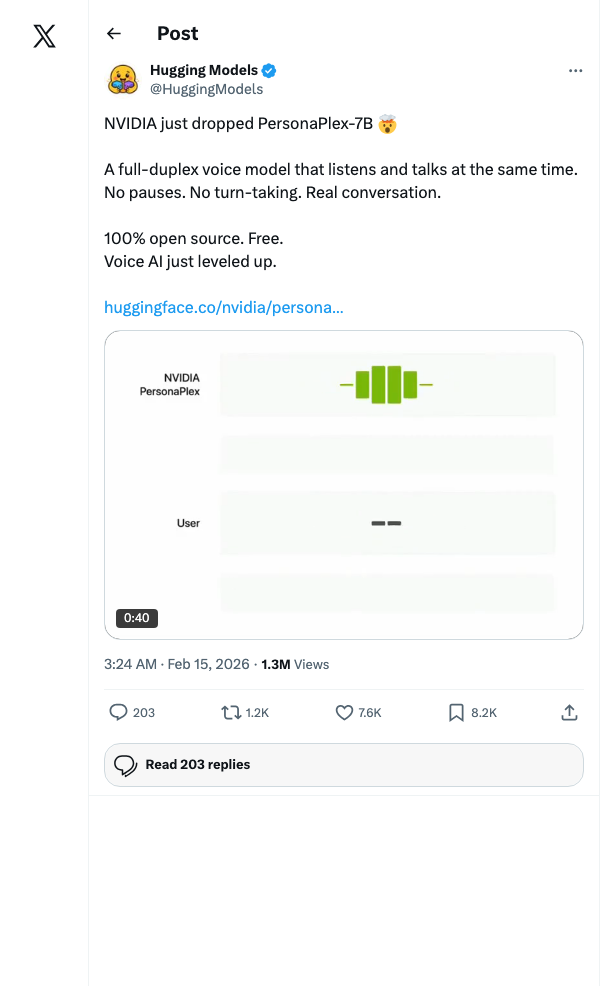 NVIDIA PersonaPlex tweet