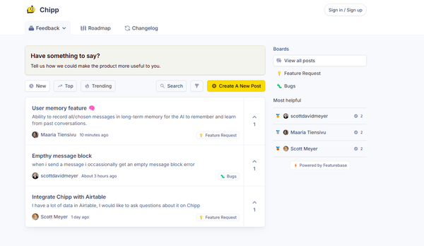 Introducing Chipp's Public Feature Request Board
